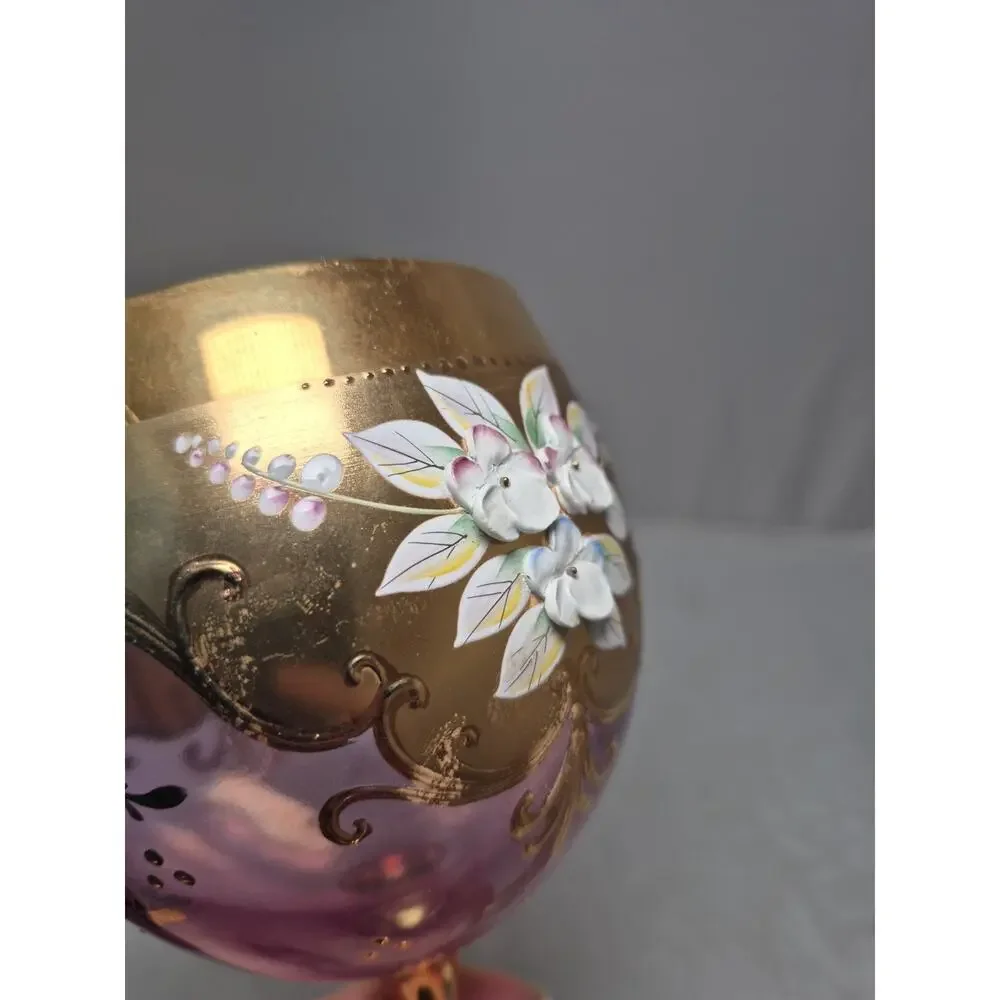 💥 Vintage Bohemia Czech Rose Flower Gold Gilded Floral Glass Wine Goblet